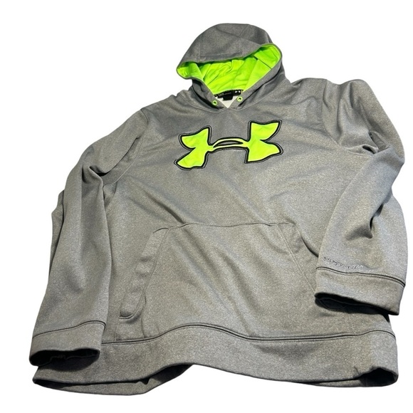 Under Armour Logo Front Gray and Lime Green Hoodie Sz Lrg - Picture 7 of 14